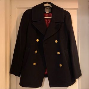 J Crew Stadium Cloth by Nello Gori navy blue peacoat, double breasted, wool